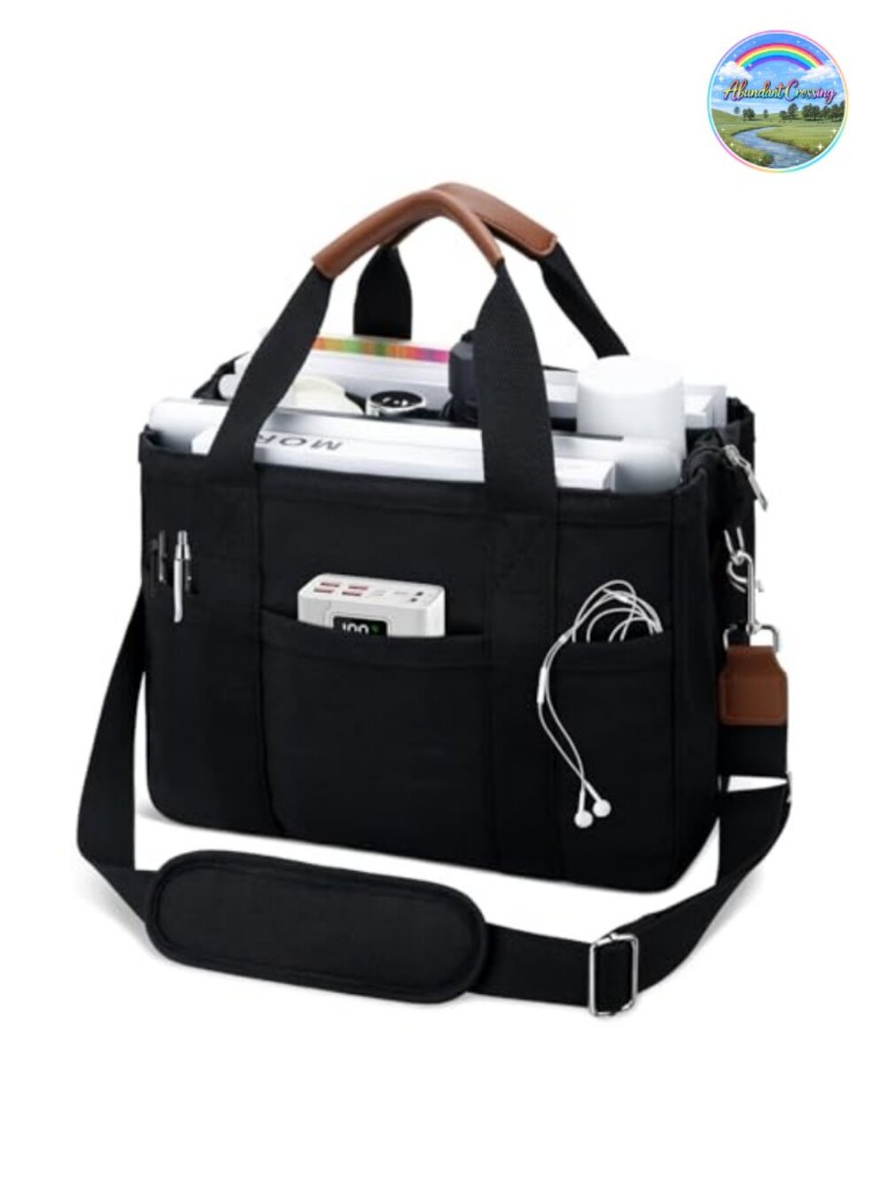 Large Canvas Tote Bag with Zipper Compartments Crossbody Messenger Purse